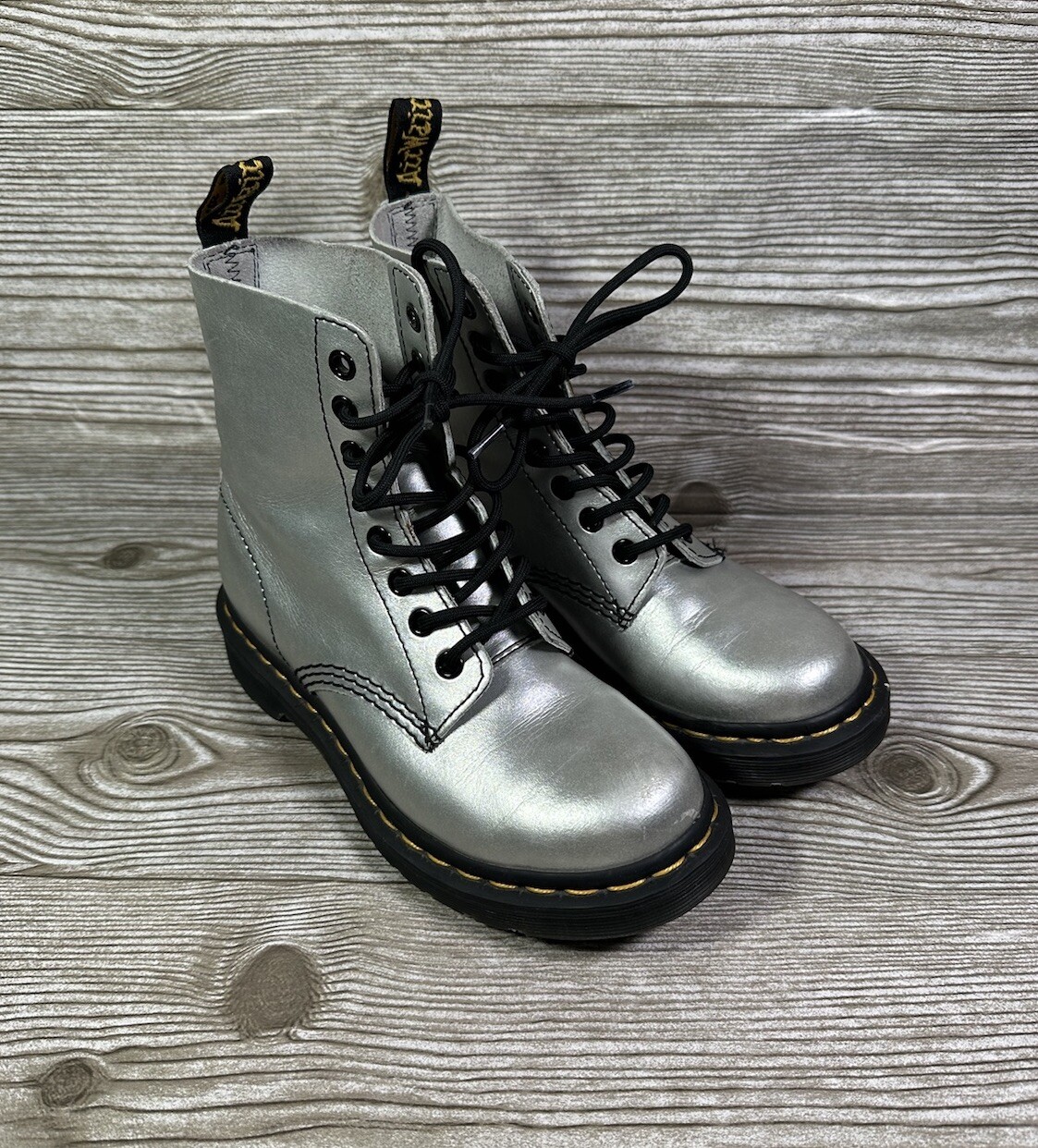 Dr. Martens Women’s Docs Leather Pascal Silver 8 Eyelet Combat Boots Size 5 thumbnail 2