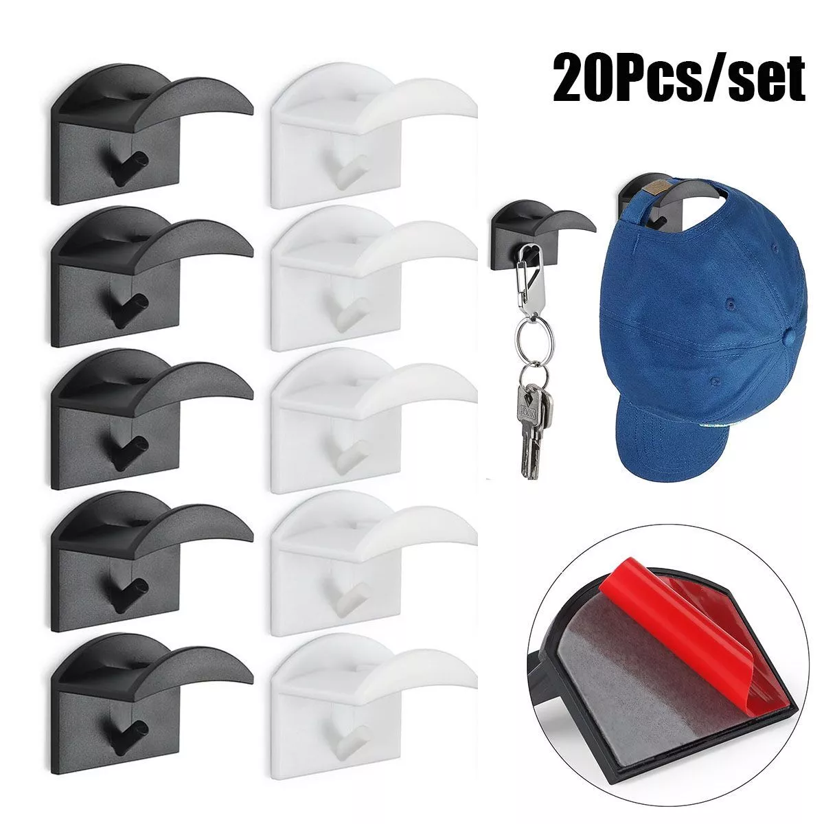 20x Self Adhesive Hat Hook Wall Hook Door Hanger Baseball Cap