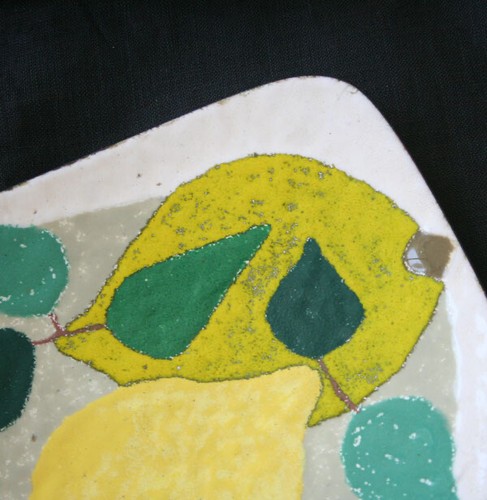 Vintage Lemons & Leaves Enamel on Copper Oblong Dish - Picture 2 of 4