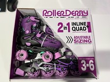 NEW Roller Derby Purple Kids' Adjustable Size Inline-Quad Combo Skates 3-6
