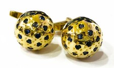 Heizbar Blau Saphir Edelstein Mit 18K Vergoldet Silber Manschettenknopf #1908