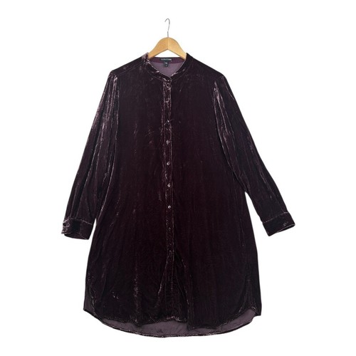 Eileen Fisher Longshirt Samt/Seide Mischung Knopfleiste Gr. Medium lila