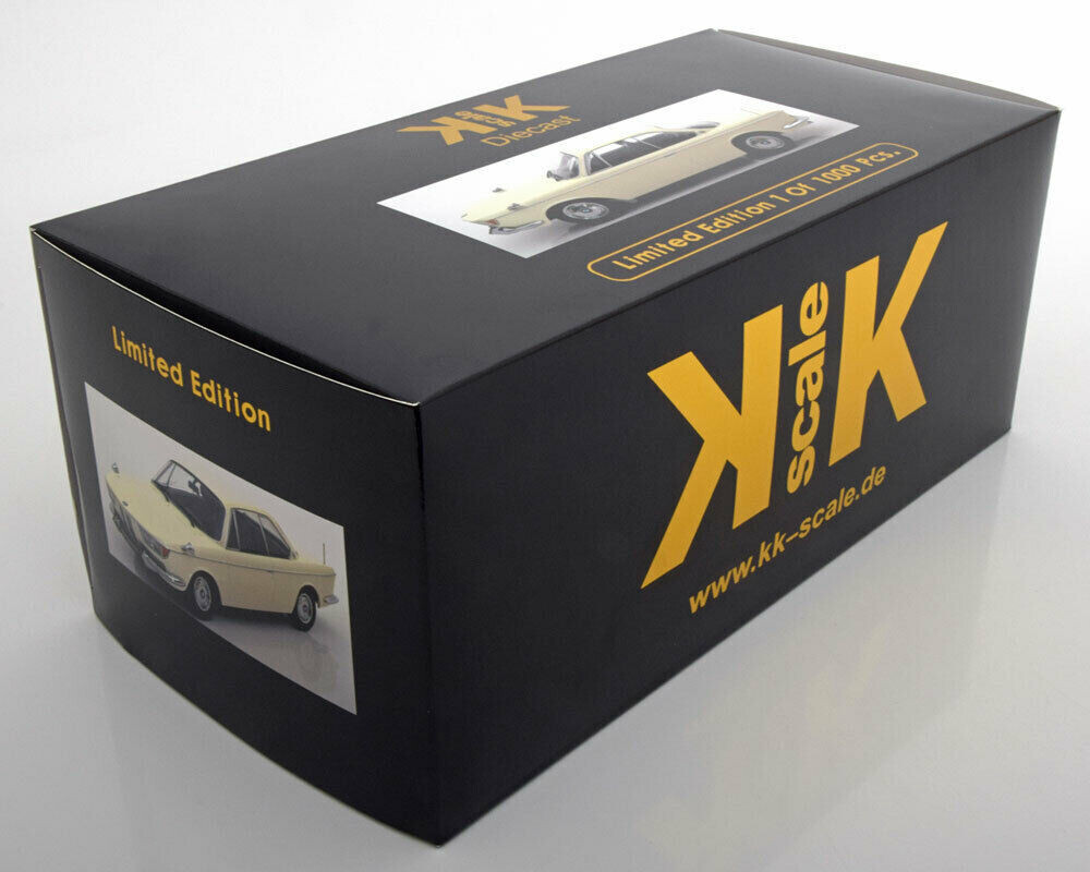 BMW 2000 CS Coupé 1965 – KKSCALE 1/18 – Crème, 1000 Pièces, Métal