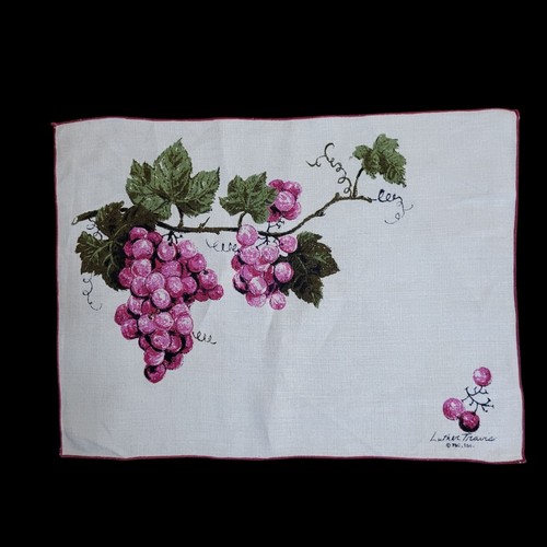 Lot de 4 napperons vintage en tissu lin Luther Travis grappes de raisin 16" x 12" - Photo 2/3