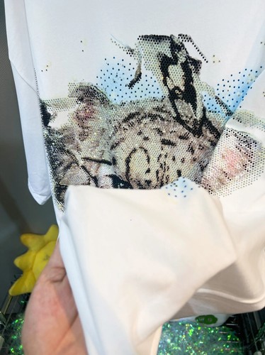 New Men Luxury Leopard Rhinestones Fashion Black White T-Shirt High Quality - Picture 7 of 9