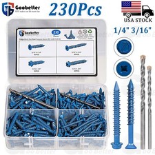230Pcs Hex Washer Head 1/4" 3/16" Concrete Masonry Screws Set Tapcon Anchor Bit