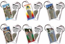 Helen, GA FootWhere® Souvenir Keychains. 6 Piece Set. Made in USA