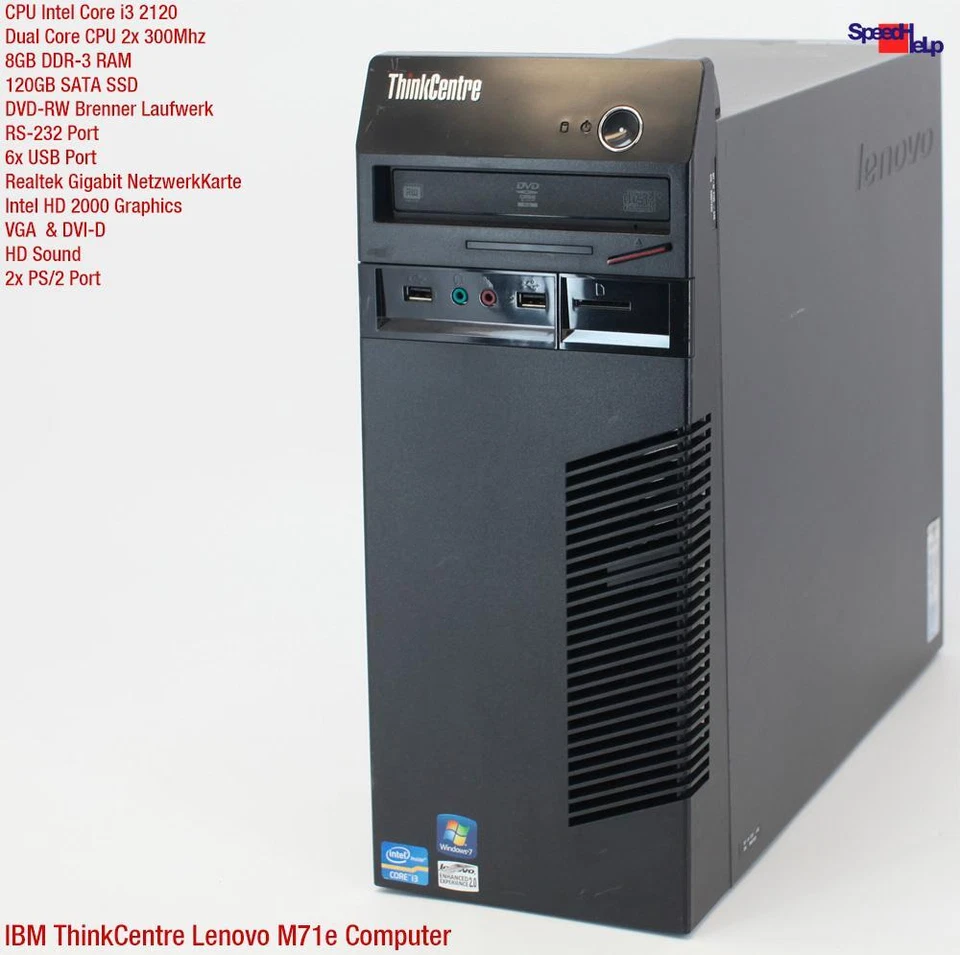 IBM LENOVO THINKCENTRE M71E 3129 A4G COMPUTER PC 120GB SSD RS-232 WINDOWS 10 - Immagine 2 di 4