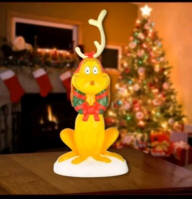 Christmas Lighted Blow Mold Outdoor Decor Grinch Max With Antler Dr. Seuss, 24in