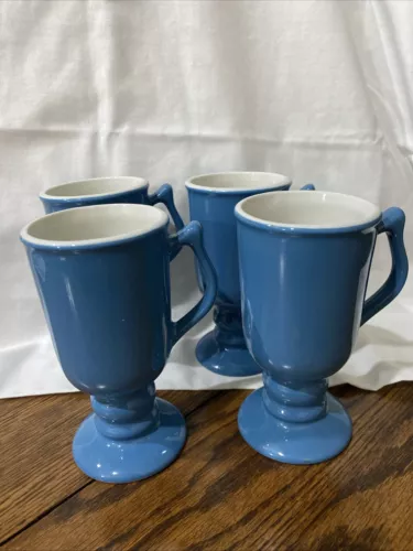 4 Blue Vintage Hall Pottery Irish Coffee Mugs 1272