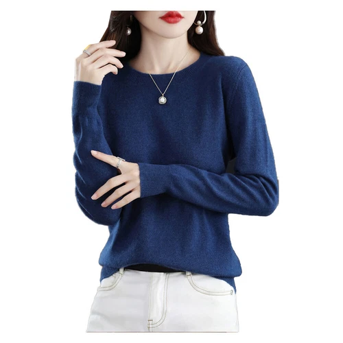 Women Crew Neck Slim Cashmere Jumper Sweater Knitted Tops Wool Pullover Solid - Bild 7 von 30