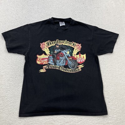 Budweiser New Orleans Beefy T Shirt Mens Large Black Motorcycle