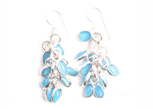 Trauben Blumenstrauß Aquamarin Marine Handgefertigt Rhodium Poliert Elegant Lang - Bild 4 von 5