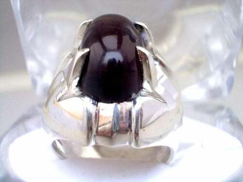 Yemeni Aqeeq Stone Mens Ring Dark Red Agate Ring Size 9 Sterling Silver Aqiq - Picture 2 of 5