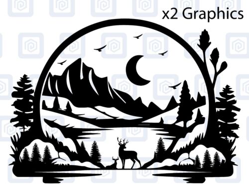 LARGE 2x Mountain Deer Moon Vinyl Decals For Camper Van Caravan Sticker Graphic - Picture 3 of 14