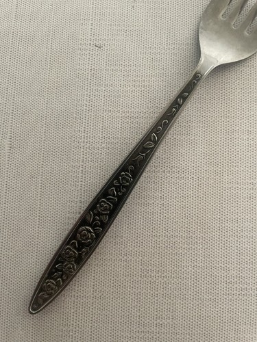 Stanley Roberts SRB 187 Salad Fork Floral Stainless Embossed Roses MCM HTF 6.5” - Picture 3 of 7