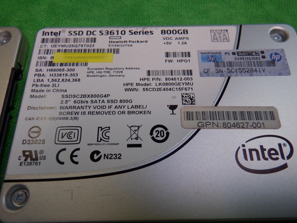 LOTE DE 5 HP Intel SSD DC S3610 800GB 2.5" SATA SSDSC2BX800G4P 804612-003 Foto 2 de 3