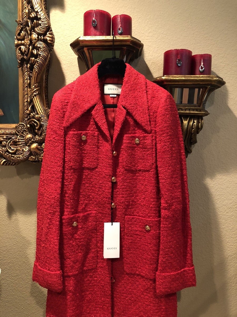 100% Authentic GUCCI Runway Belted Red Tweed Coat $4980+Tax Size