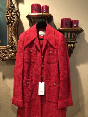 100% Authentic GUCCI Runway Belted Red Tweed Coat $4980+Tax Size