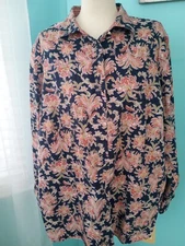 CHAPS Paisley Floral Shirt Striped Cuff Cotton Button Up PLUS 22W