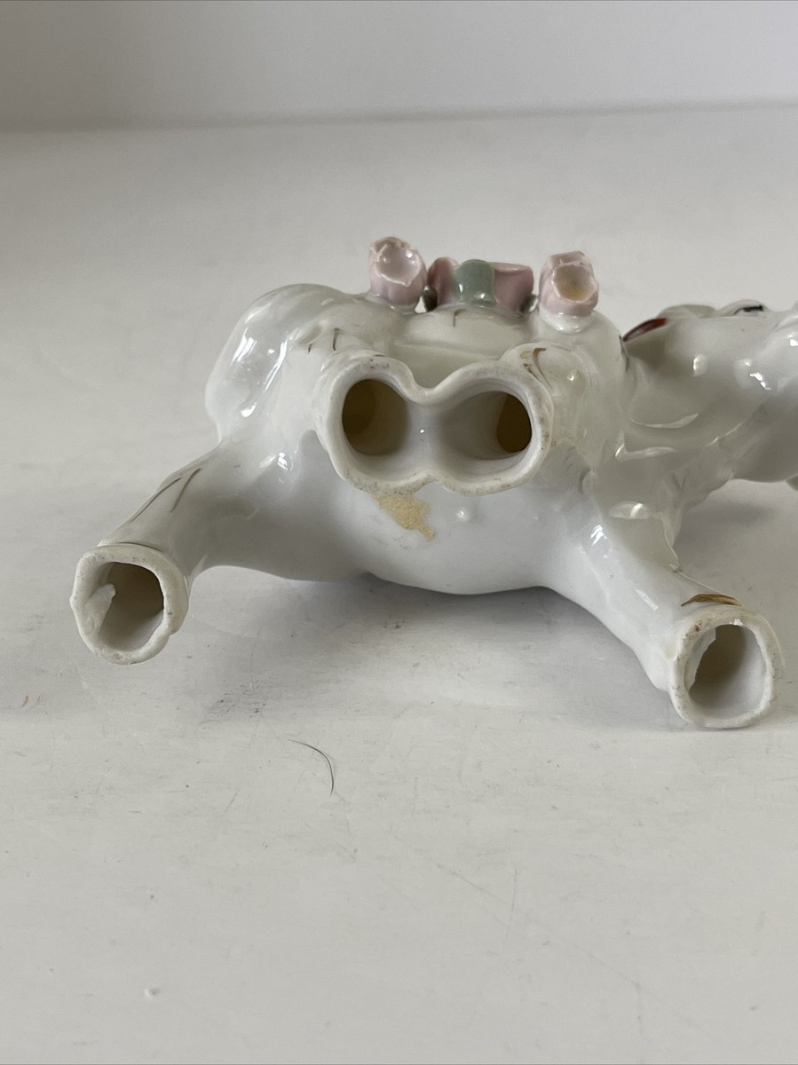 Vintage Ceramic Porcelain Bull Steer Cow Rosettes Figurine White