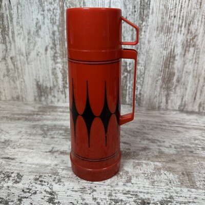 Vintage Aladdin Thermos Red & Black Diamond 1 Quart Made in USA