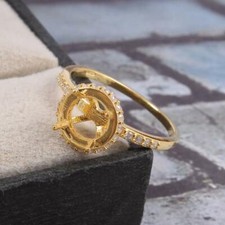 Silver 8 mm Round Semi Mount Ring Setting Wedding ring CubicZircon Gold Rhodium