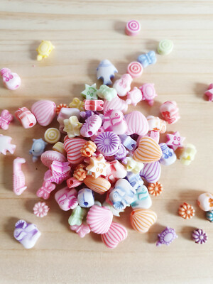100 x Bunte Motiv Acrylperlen zum Fädeln/Basteln 1 * Schmuck Beads Spacer Deko
