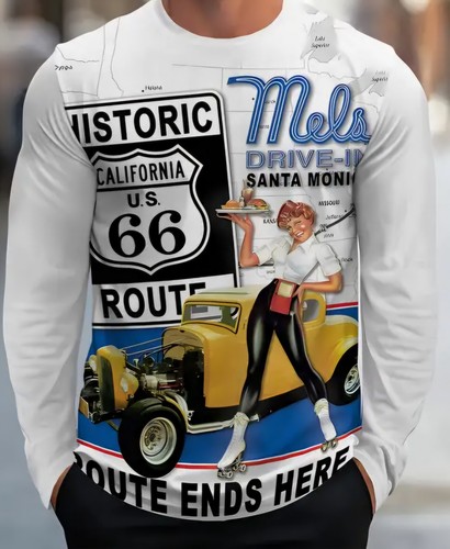 American Graffiti (T7) Long Sleeve T-shirt 100% Cotton. - 第 1/2 張圖片