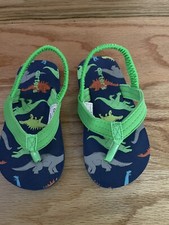 CARTERS Boys Flip Flop Tong Slippers With Dinosaur Design Size 5-6