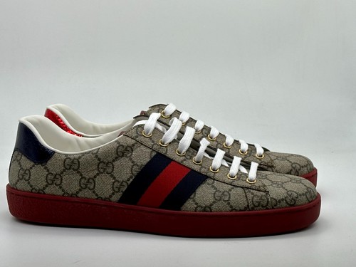 Gucci Ace Supreme GG Guccissima Logo Web Rayas Tenis Planos Zapatos $750 - Imagen 6 de 20