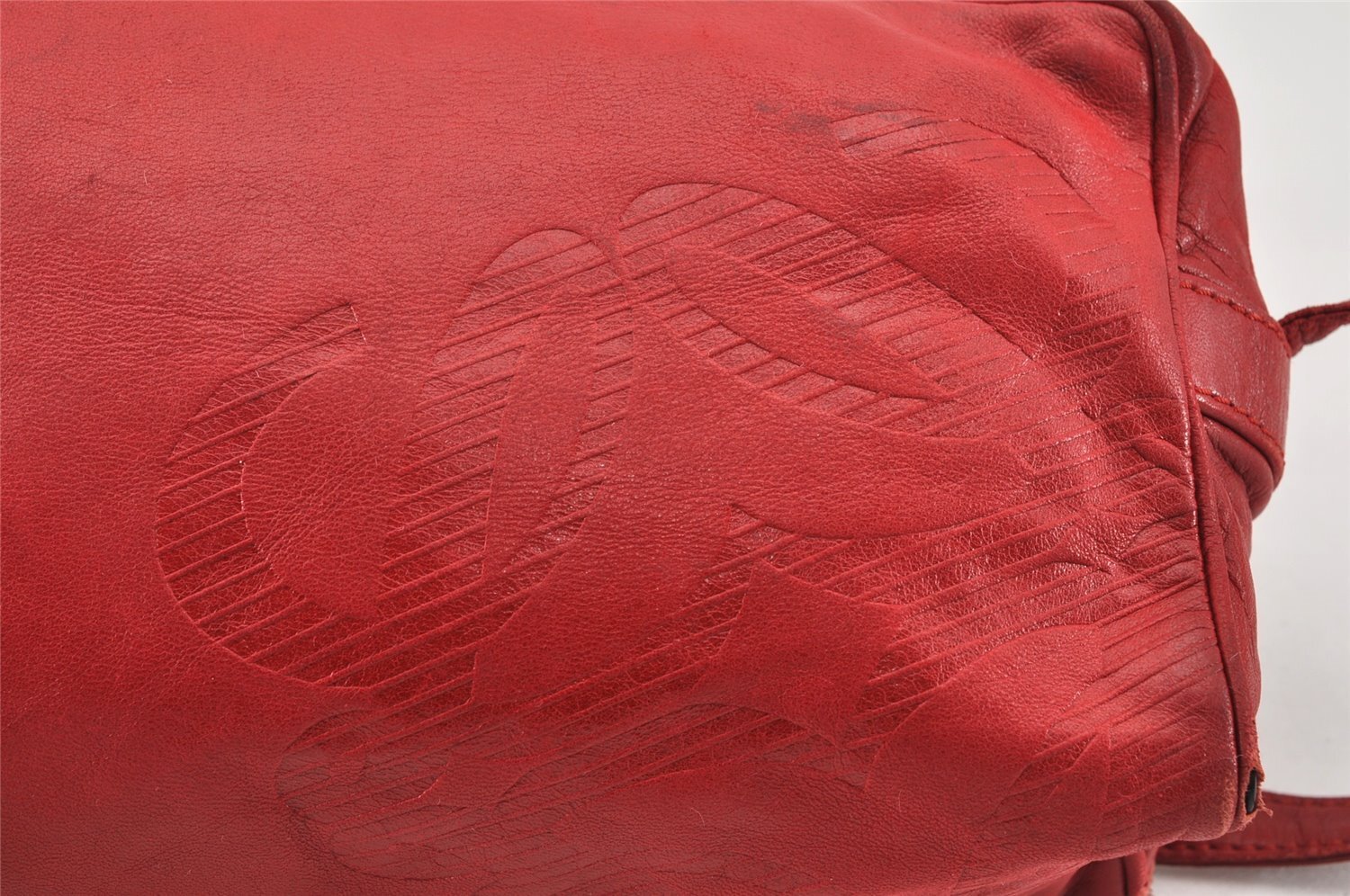 Authentic LOEWE Anagram Vintage Shoulder Cross Body Bag Purse Leather Red 2844H Fire your