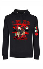 Felpa Unisex nera con cappuccio,marsupio e stampa: Curva SUD  1899 blackred