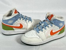 NIKE USED AIR JORDAN 1 MID SE STITCH WHITE GS Youth Size 5Y DX2462-100 WORN BOYS