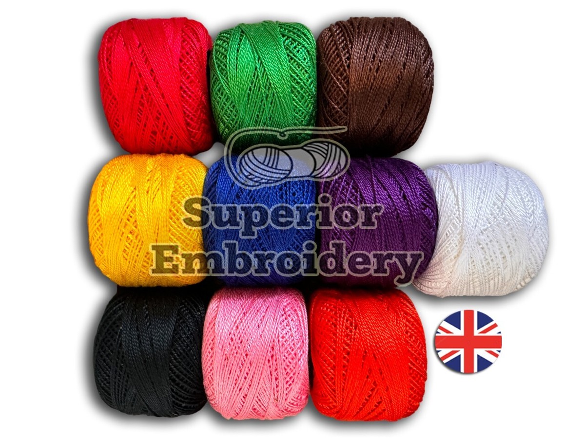 10 Best Colours x Anchor Pearl Cotton Embroidery Crochet Thread ball size  8, 85m