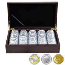 50Pcs 46Mm Coin Capsule Case Gasket Holder Wooden Portable Storage Box Case US