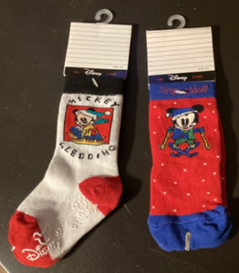 2 Disney Store Mickey Mouse Winter Slipper Socks size ages 6-12 months D