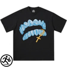 Angel Grills Cross Chain Tee, graphic, y2k, fashion, streetwear, grillz