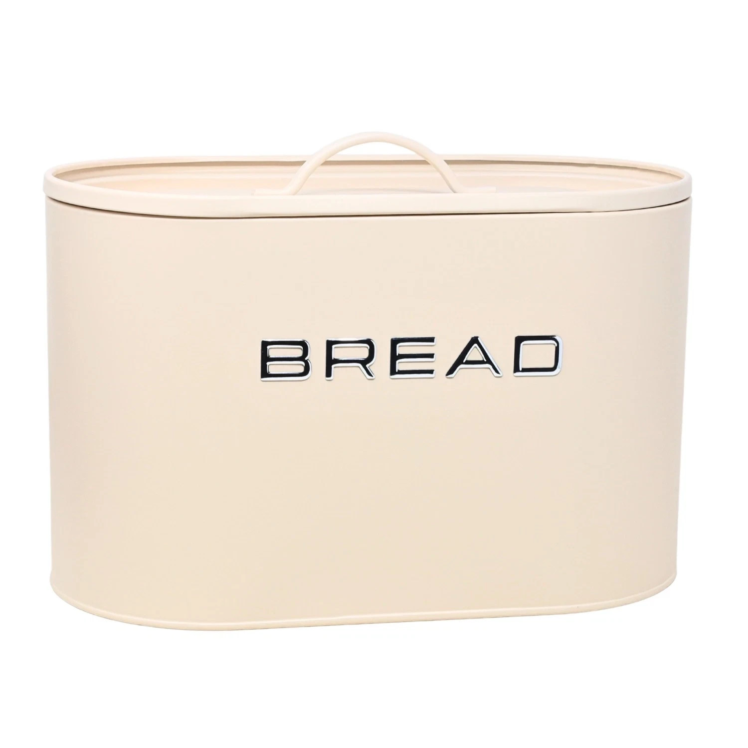 Bread Bin Cream Metal Kitchen Countertop Food Storage Container Airtight Oval