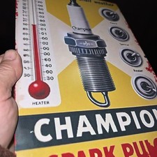 Vintage champion plugs sign metal lacquered for enamel effect man shed garage 