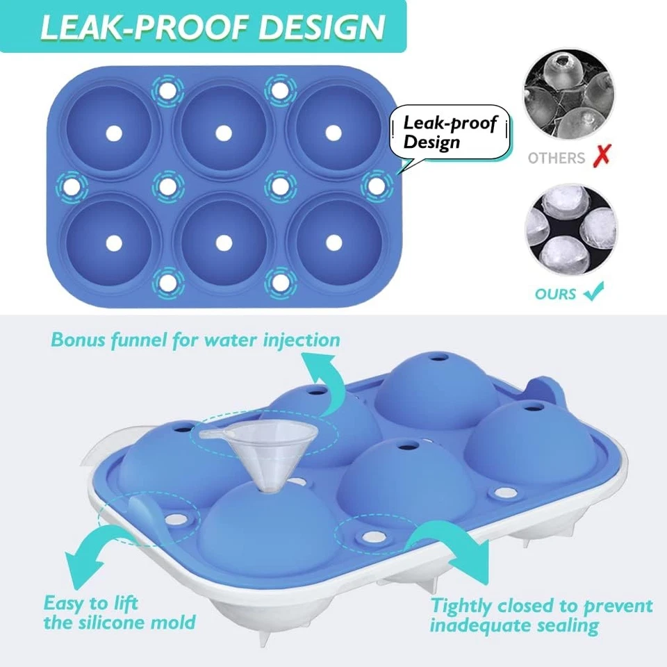 Ice Ball Maker, TINANA Reusable 2.5 Inch Cube Trays, Easy Release Blue - Image 4 of 4