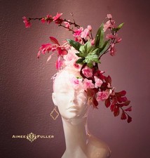 Del Mar Races Cherry Blossom Hot Pink Flowers Kentucky Derby Fascinator Hat Veil