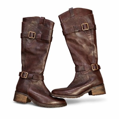 Fabiani Made in Italy Brown Leather Knee High Buckle Moto Boots Womens 7 Western