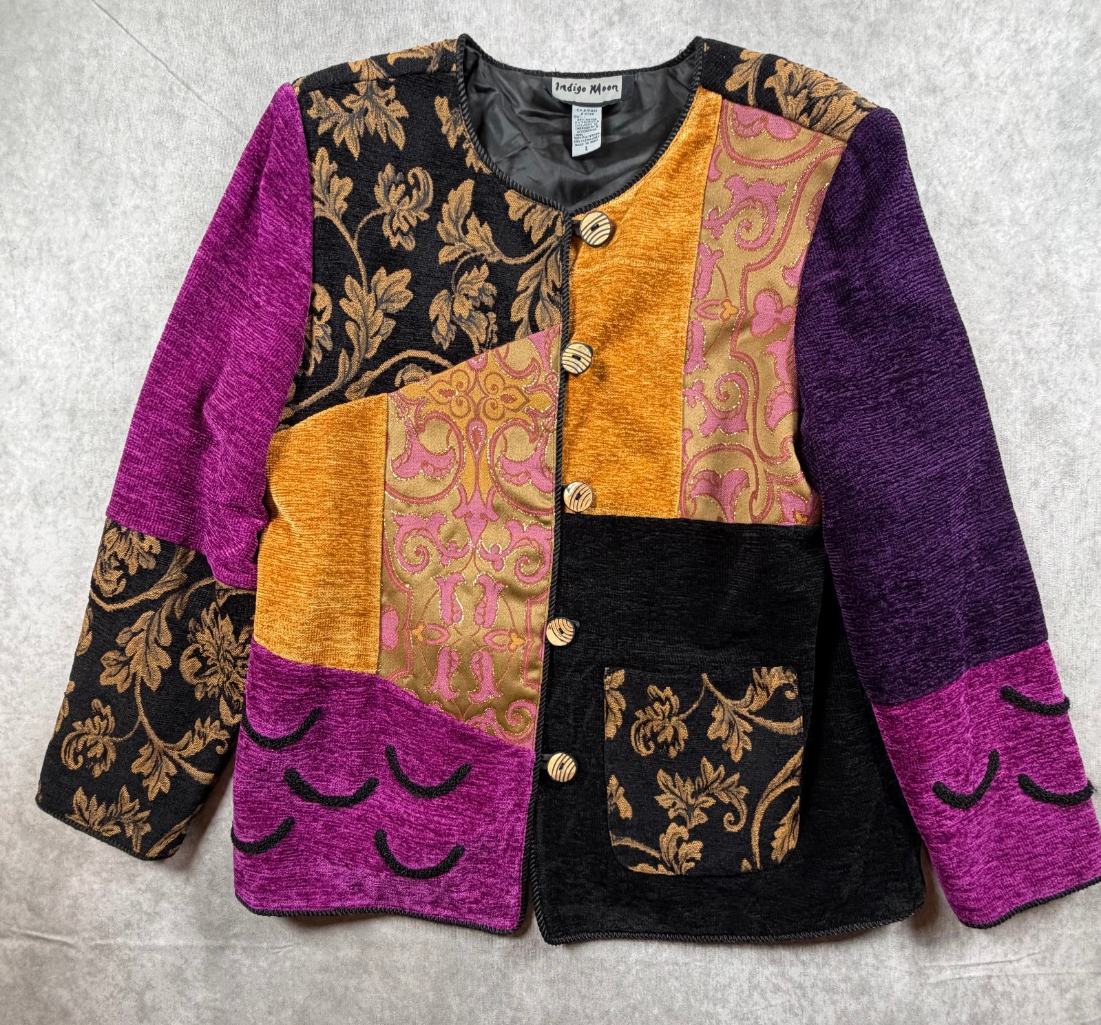 Indigo Moon Vintage Women's Patchwork Tapestry Jacket Boho Button L