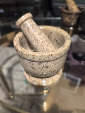 Tan With Brown And Gray Marble Swirl Mortar and Pestal 4" Tall 3" Wide