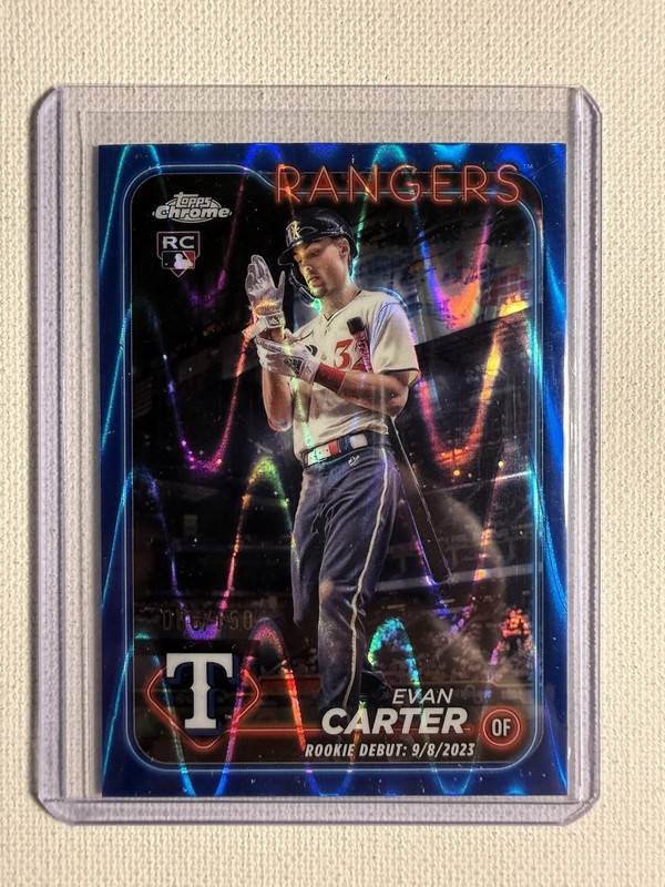 2024 Topps Chrome Update Evan Carter Blue RayWave Refractor 125 /150 RC