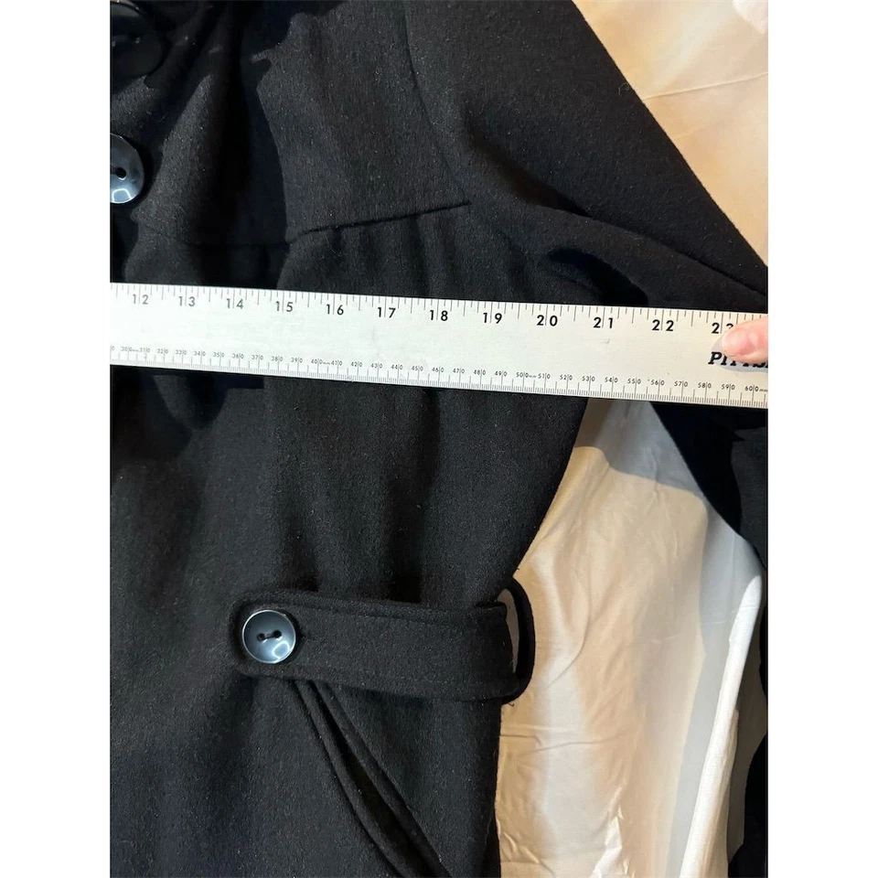 Abrigo Corto Paris Azul Mezcla Lana Con Capucha L Negro Botón Chaqueta Y2K Gótico Grunge Foto 3 de 4