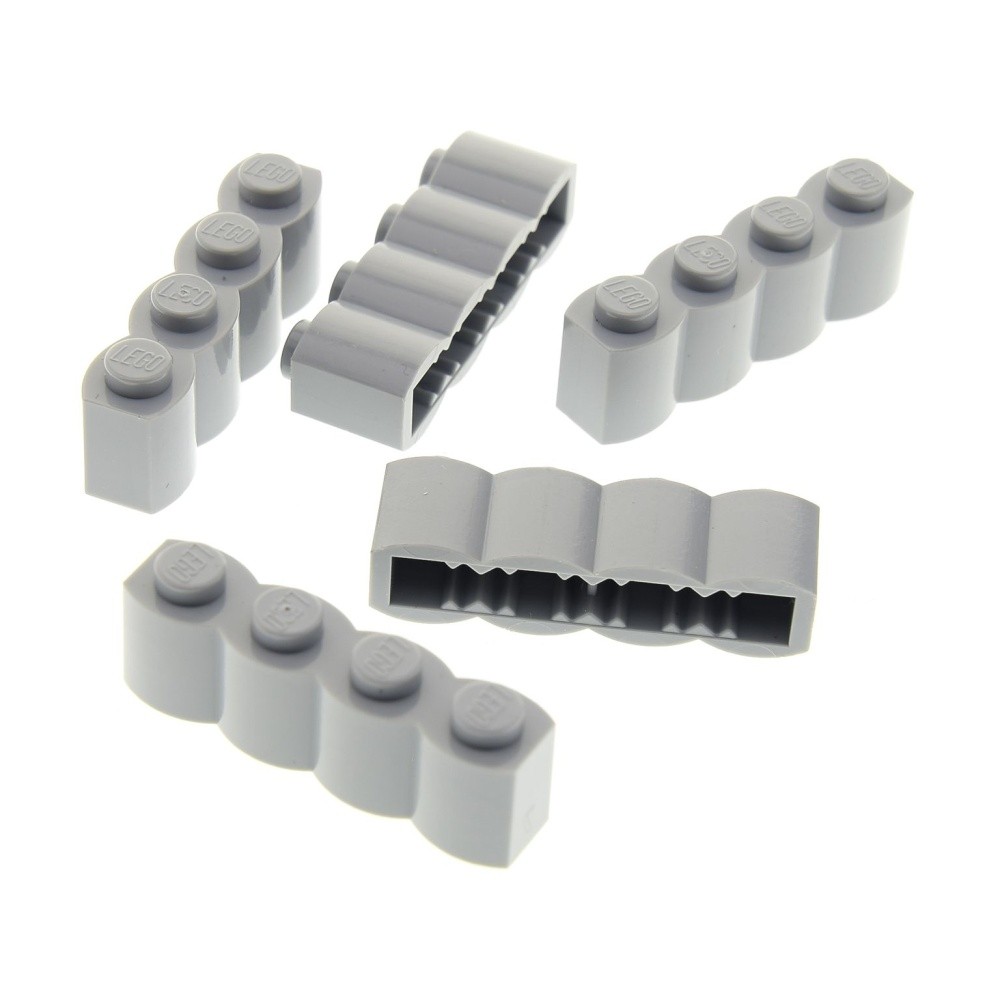 5x Lego Building Brick Modified 1x4x1 Light Gray Palisade Wood Block 30137
