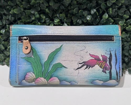 Anuschka Hand Painted Mermaid Leather Clutch / Wallet Tri-Fold with Checkbook - Bild 2 von 13