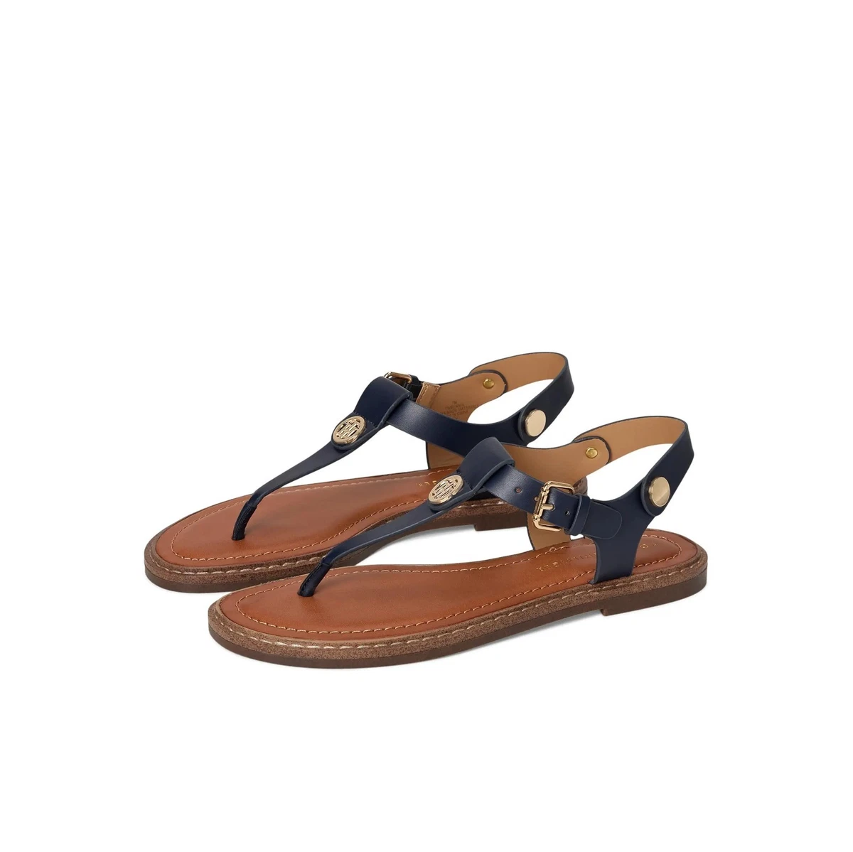 Tommy Hilfiger Navy and Tan Double Buckle Slide Sandals Tommy Jeans Ink Blue Mens Designer Buckle Sandals main image 3